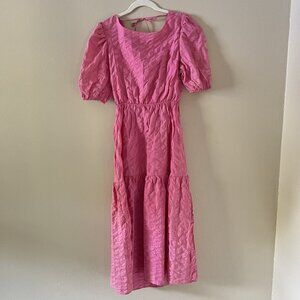 GLAMOROUS dress Hot Pink Tiered Preppy Open Back Cottagecore Preppy Bright Puff